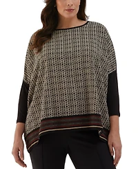 Ella Rafaella Plus Medallion Print Knit 3/4 Sleeve Top