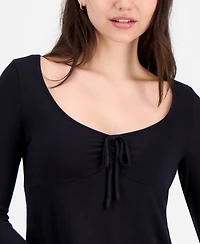 Self Esteem Juniors' Solid V-Neck Rib Knit Long Sleeve