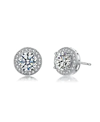 Rachel Glauber White Gold Plating with Clear Cubic Zirconia Round Stud Earrings