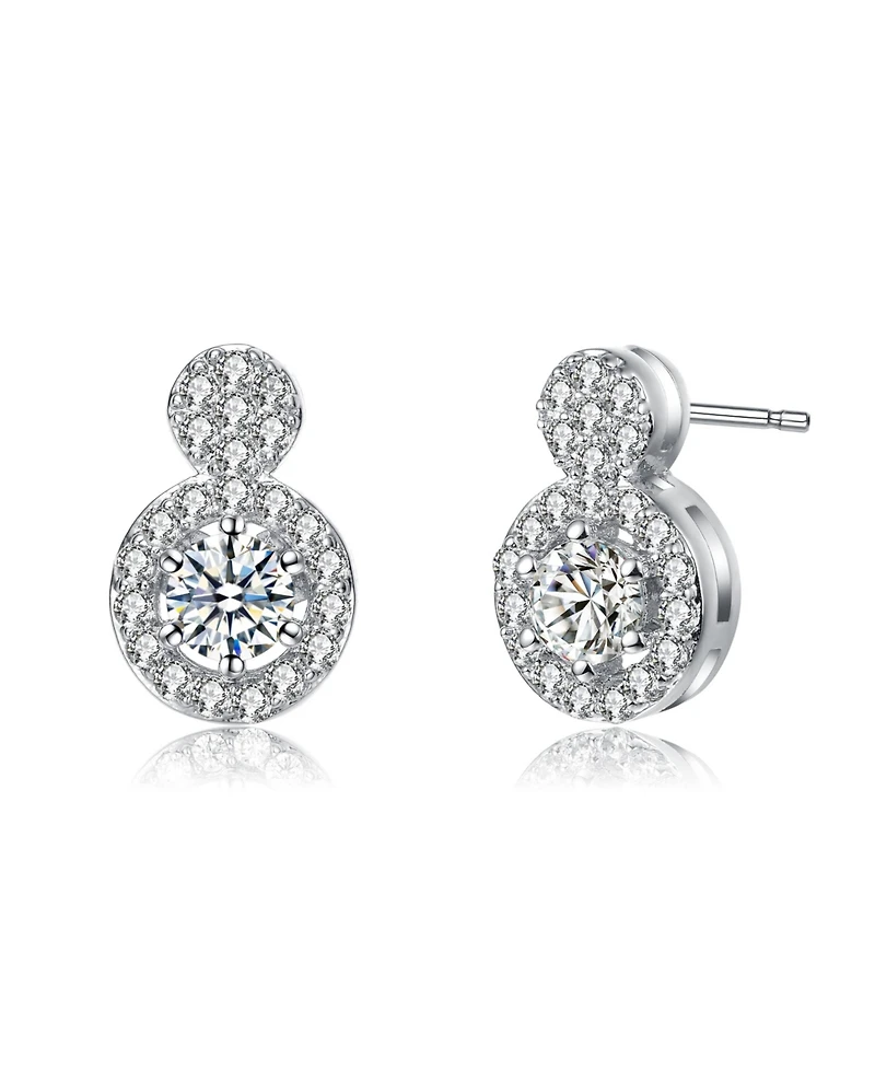 Rachel Glauber White Gold Plating with Clear Cubic Zirconia Stud Earrings