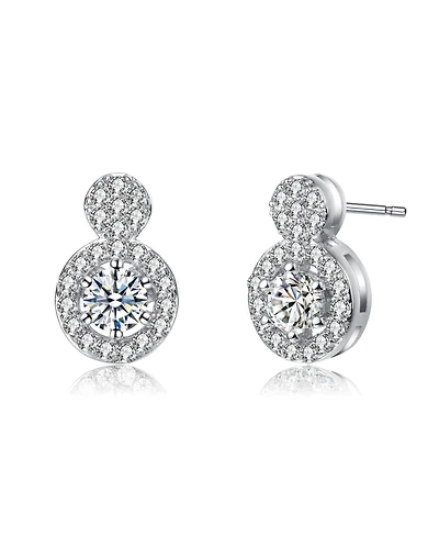 Rachel Glauber White Gold Plating with Clear Cubic Zirconia Stud Earrings