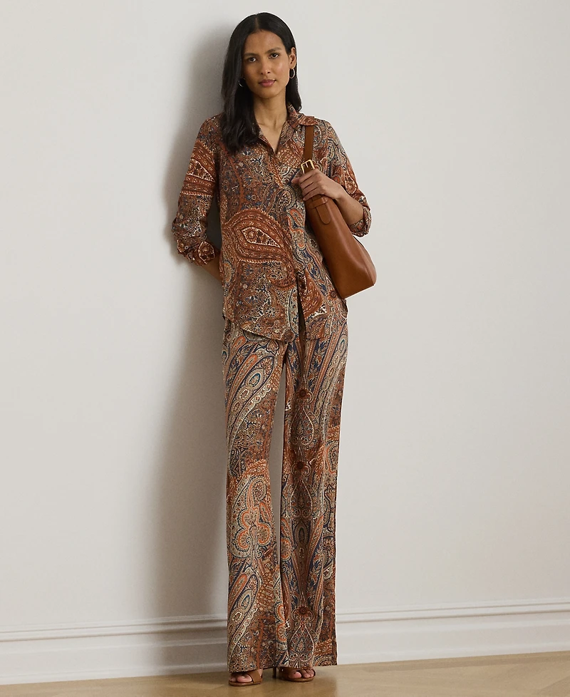 Lauren Ralph Petite Paisley Crepe Wide-Leg Pant