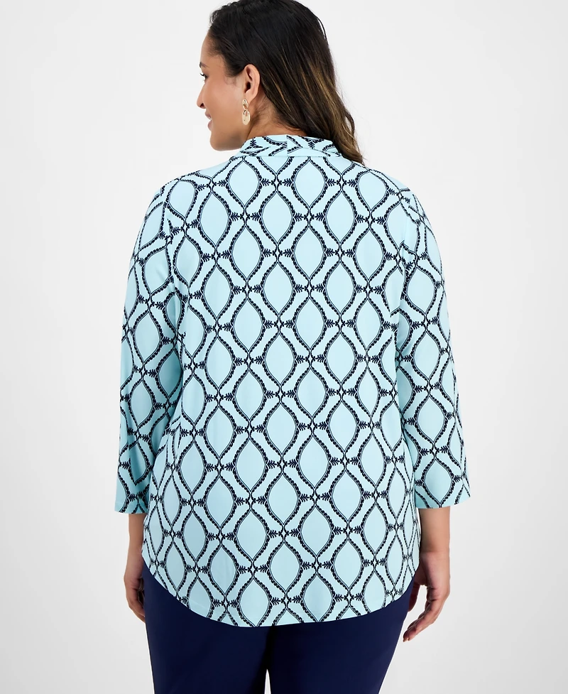 Jm Collection Plus Printed V-Neck Top