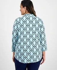 Jm Collection Plus Printed V-Neck Top