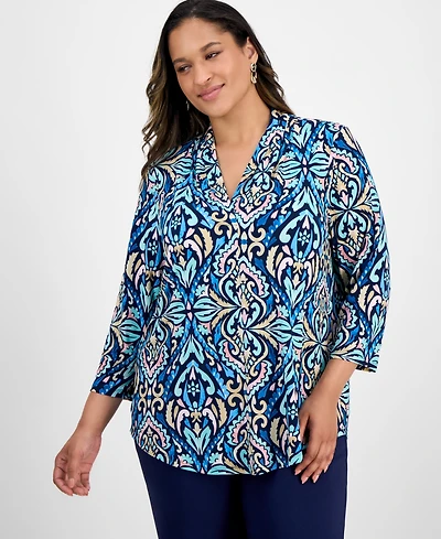 Jm Collection Plus Printed V-Neck Top, Macy's Exclusive
