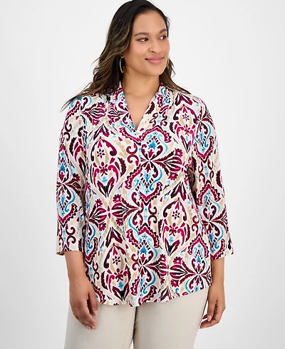 Jm Collection Plus Size Printed V-Neck Top, Macy's Exclusive