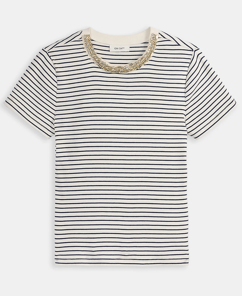 On 34th Women's Embellished-Crewneck Rib-Knit T-Shirt, Macy's Exclusive