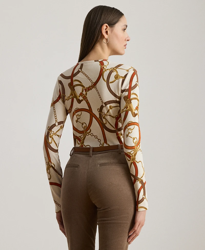 Lauren Ralph Petite Belting-Print Cotton Long-Sleeve Tee