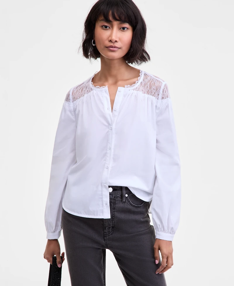 On 34th Women's Long Sleeve Lace-Trim Blouse, Macy's Exclusive