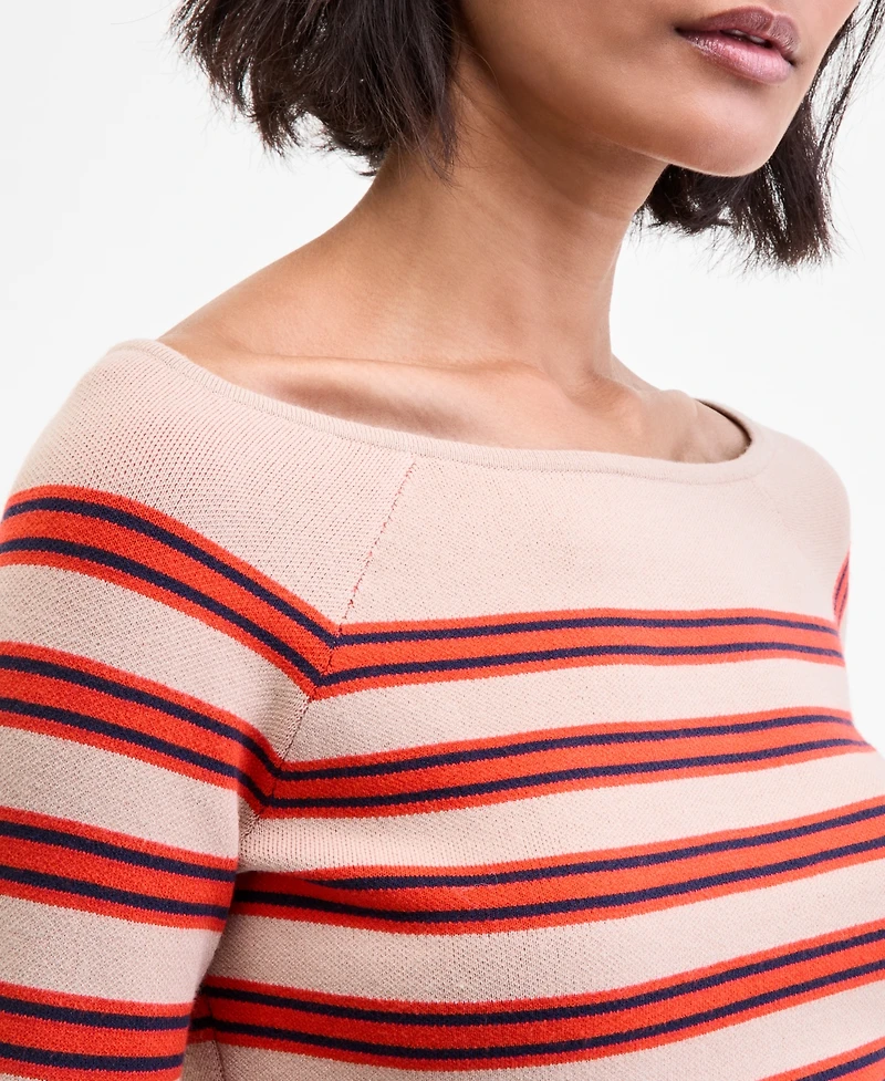 On 34th Women's Striped Boat-Neck Long-Sleeve Sweater, Macy's Exclusive