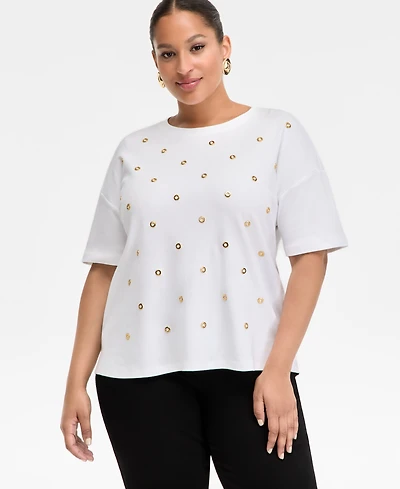 I.n.c. International Concepts Plus Grommet Embellished Cotton Top, Macy's Exclusive