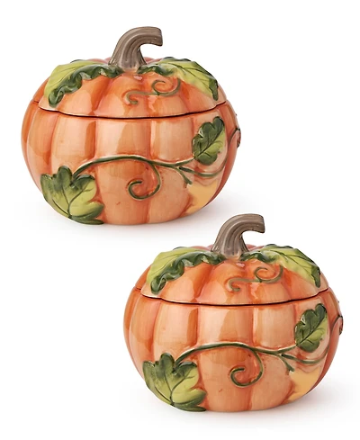 Certified International Harvest Fields 3-d Pumpkin Covered Soup Bowls, Set of 2