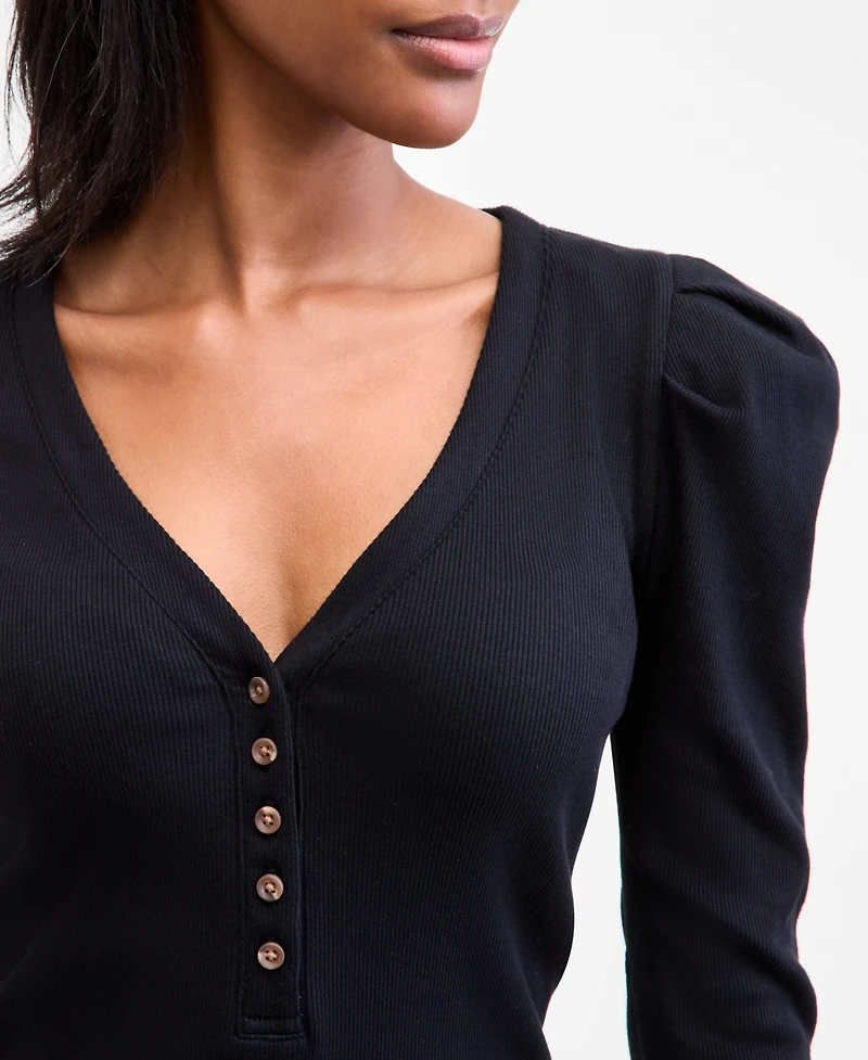 On 34th Women's Puff-Shoulder Long-Sleeve Henley T-Shirt, Macy's Exclusive