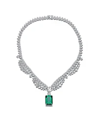 Rachel Glauber White Gold Plated with Rectangular Green Cubic Zirconia Pendant Necklace