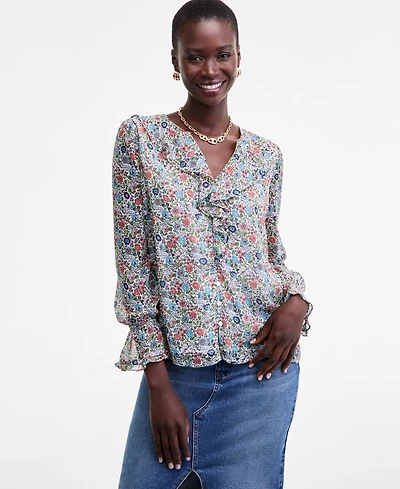 On 34th Women's Printed Ruffle Chiffon Blouse, Macy's Exclusive