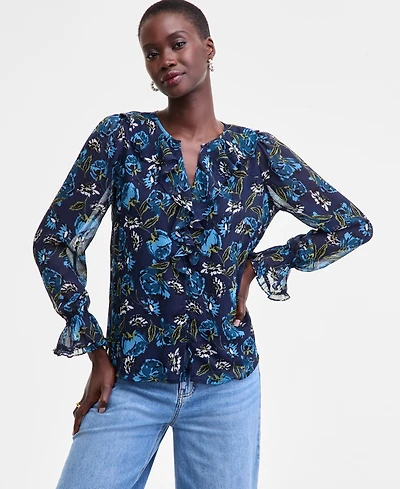On 34th Women's Printed Ruffle Chiffon Blouse, Macy's Exclusive