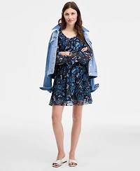 On 34th Women's Printed Smocked Ruffle Chiffon Mini Dress, Macy's Exclusive