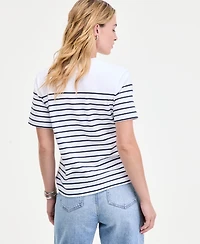 On 34th Women's Classic Stripe Embellished Cotton T-Shirt, Macy's Exclusive
