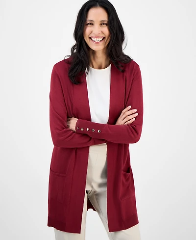 Jm Collection Women's Button-Sleeve Flyaway Cardigan Sweater