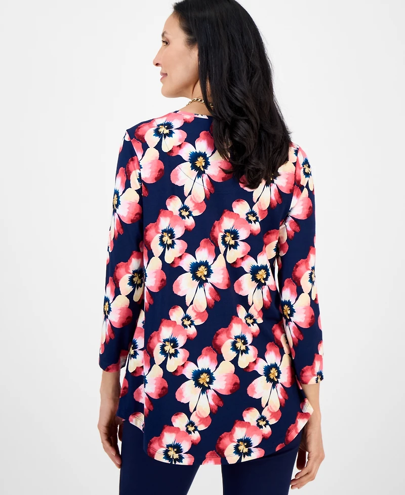 Jm Collection Women's Printed Scoop-Neck 3/4-Sleeve Top, Exclusively at Macy's