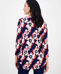 Jm Collection Women's Printed Scoop-Neck 3/4-Sleeve Top, Exclusively at Macy's