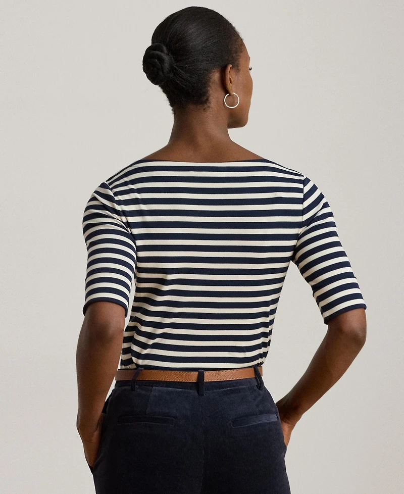 Lauren Ralph Women's Striped Stretch Cotton Boatneck Tee