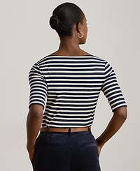 Lauren Ralph Women's Striped Stretch Cotton Boatneck Tee