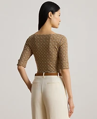 Lauren Ralph Women's Geo-Print Stretch Cotton Boatneck Tee