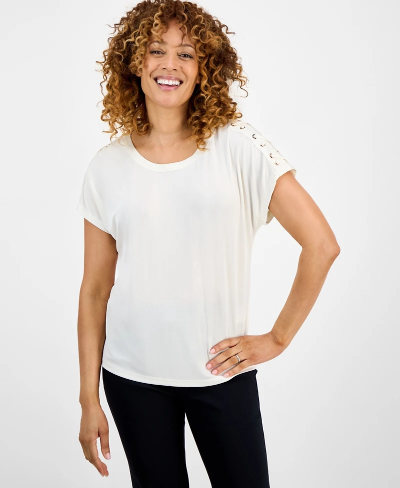 Jm Collection Women's Lace-Up Shoulder Knit, Exclusively at Macy's