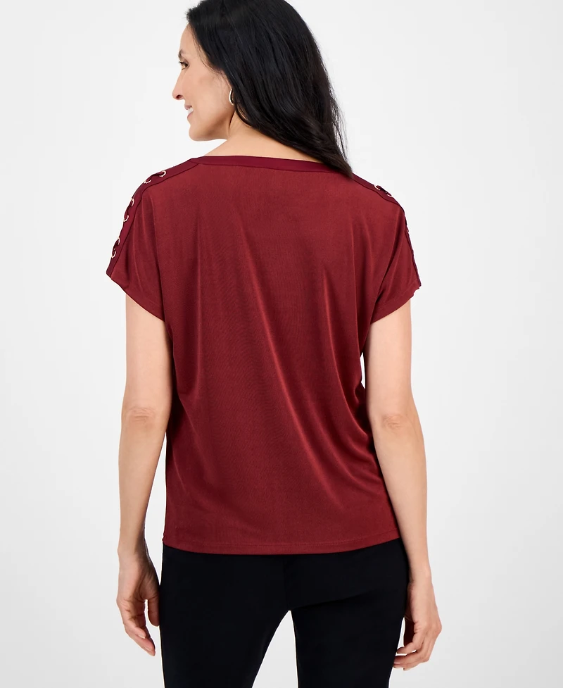 Jm Collection Women's Lace-Up Shoulder Knit, Exclusively at Macy's