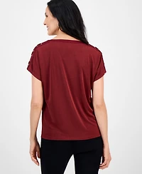 Jm Collection Women's Lace-Up Shoulder Knit, Exclusively at Macy's