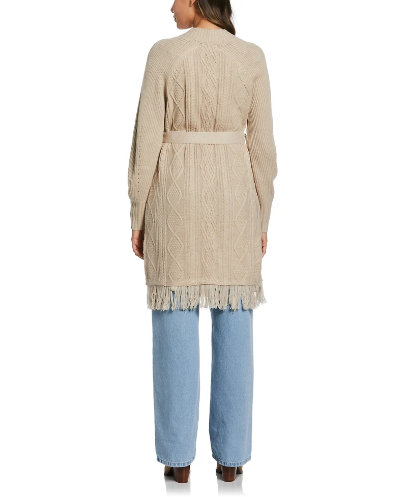 Ella Rafaella Petite Fringe Long Sleeve Duster Sweater