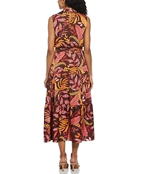 Ella Rafaella Petite Leaf Print Belted Sleeveless Dress