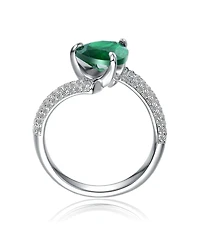 White Gold Plated with Green Pear-Shaped Cubic Zirconia Bypass Ring