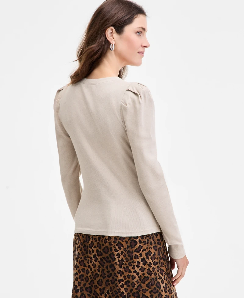 On 34th Women's Puff-Shoulder Long-Sleeve Henley T-Shirt, Macy's Exclusive