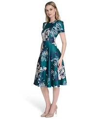 Calvin Klein Petite Printed Jewel-Neck Fit & Flare Dress