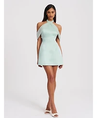 Miss Circle Women's Zafrina Light Cyan Halter Off-shoulder Backless Mini Dress