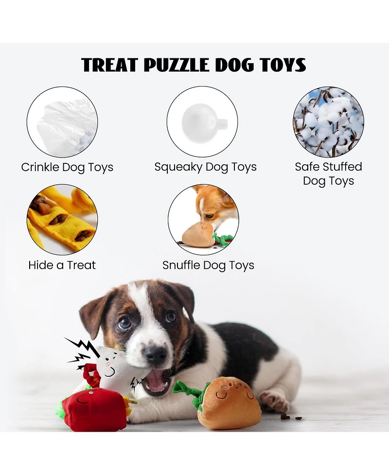 Nocciola 3 Pcs Finger Food Dog Toy Set, gift,Cute Hide and Seek Plush Dog Toys,Squeaky and Crinkle Enrichment Toys for Small to Medium Dogs