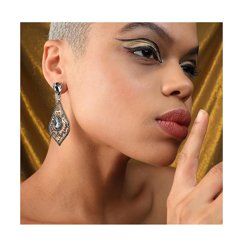 Sohi Women's Silver Dazzling Drop Earrings
