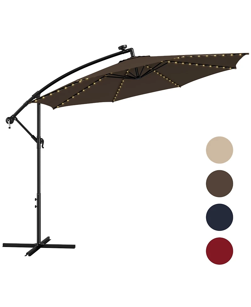 Gymax 10 Ft Offset Patio Umbrella Solar Powered Cantilever w/ 112 Led Lights