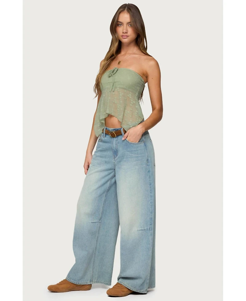 Edikted Women's Embroidered Sheer Strapless Top