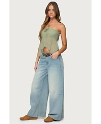 Edikted Women's Embroidered Sheer Strapless Top