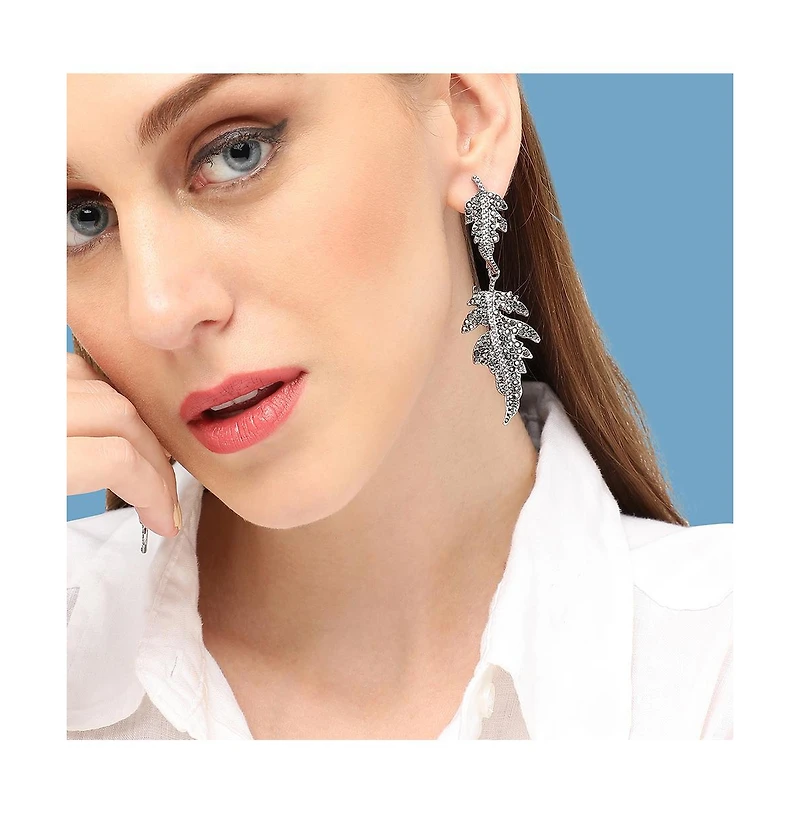 Sohi Women's Black Foliage Drop Earrings