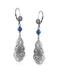 American West Jewelry Sterling Silver Lapis Flower Gemstone Bead Lever Back Earrings