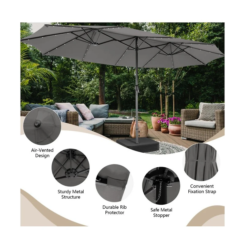 15 Feet Double-Sided Patio Umbrella with 48 Led Lights