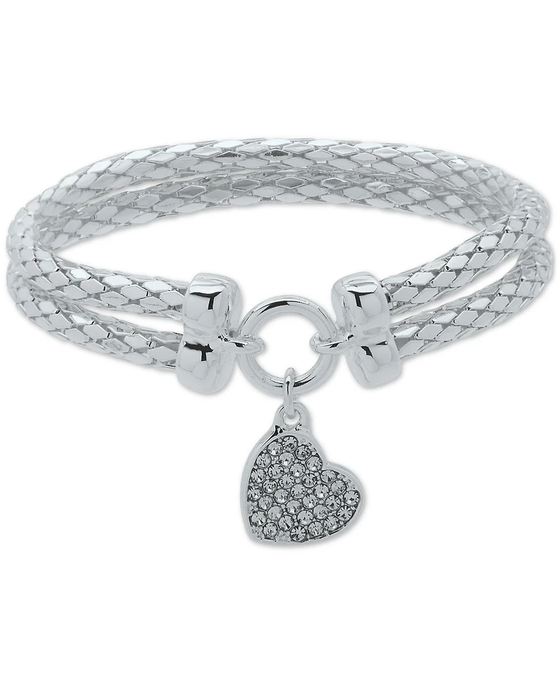 Nine West Pave Heart Charm Double-Row Stretch Bracelet