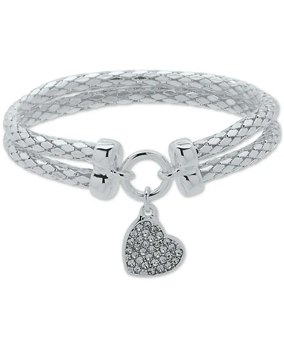 Nine West Pave Heart Charm Double-Row Stretch Bracelet