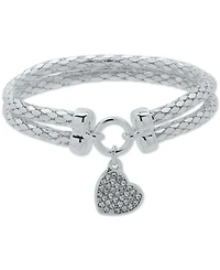 Nine West Pave Heart Charm Double-Row Stretch Bracelet