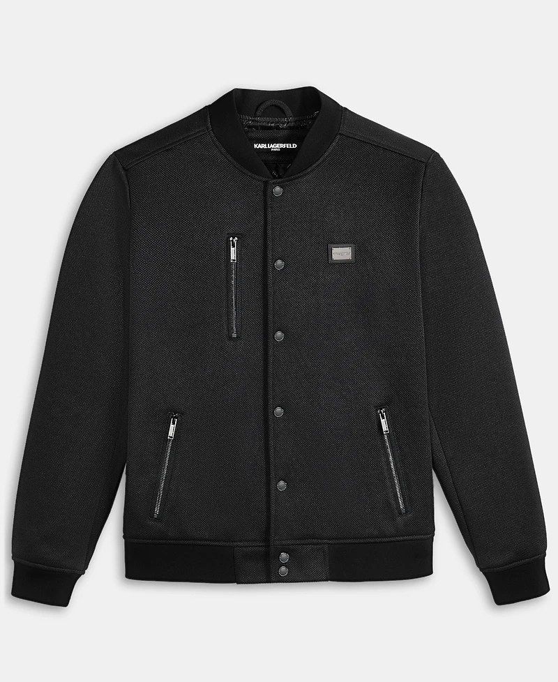 Karl Lagerfeld Men's Textured Varsity Zip Bomber Jacket