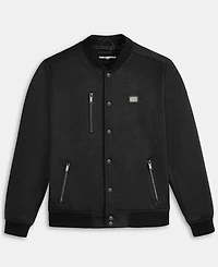 Karl Lagerfeld Men's Textured Varsity Zip Bomber Jacket